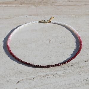 Red to White Ombre Crystal Beaded Necklace
